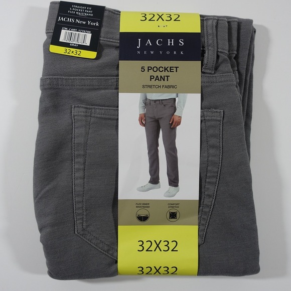 2 Pair Jachs New York Mens 32x32 Navy Gray 5 Pocket Stretch Fabric Pants - Picture 5 of 15